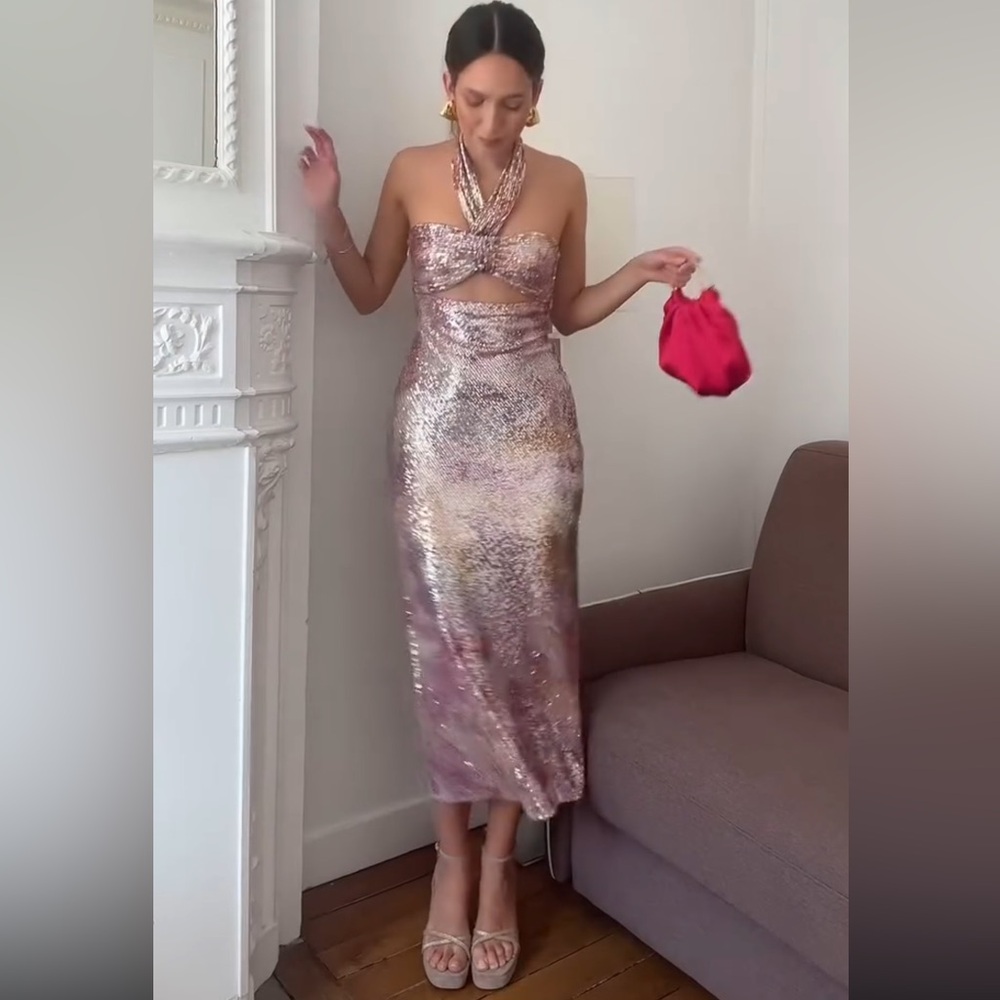 Zara sequin knotted halter dress New with tags